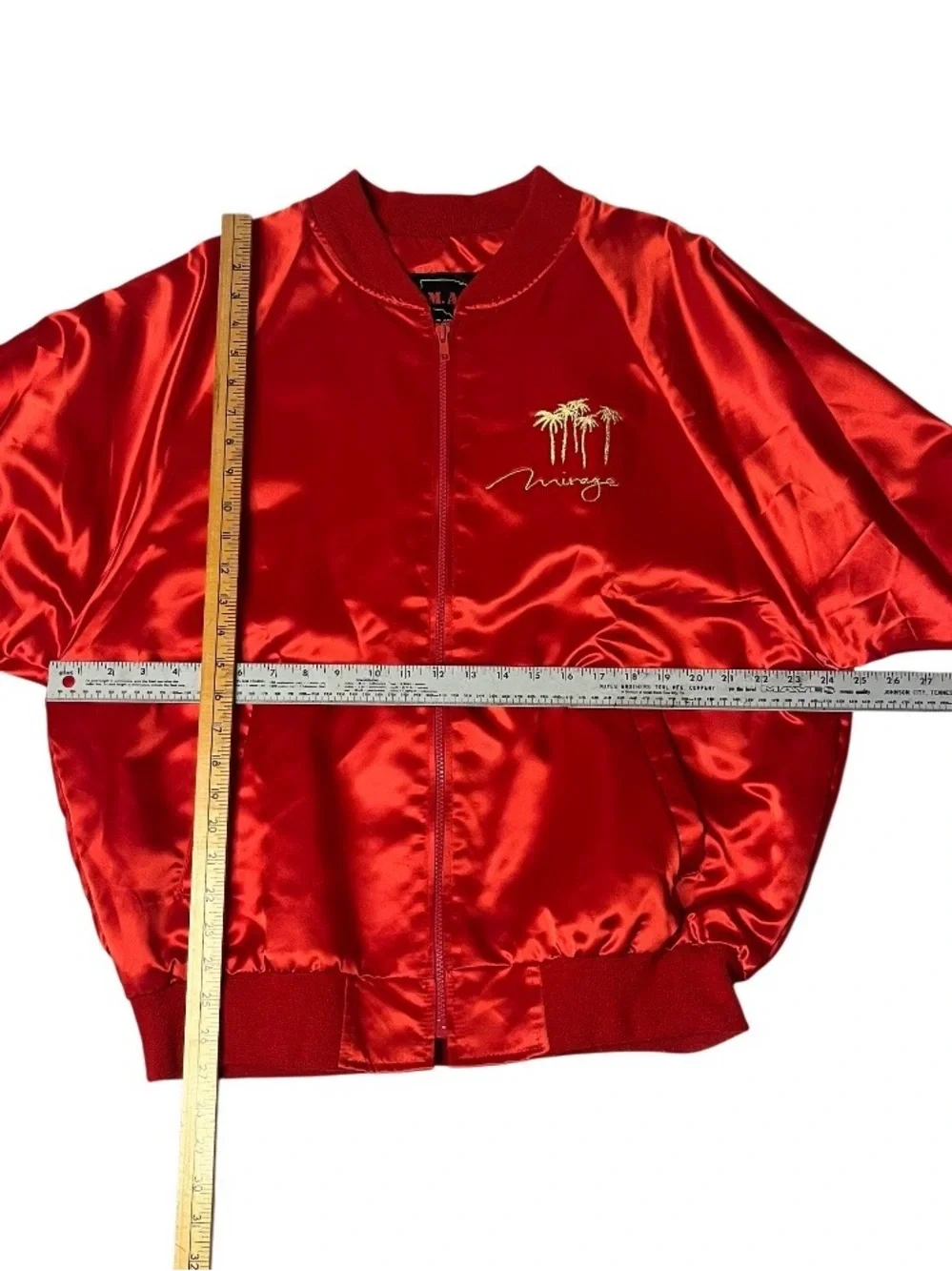 MIRAGE Las Vegas Vintage Number Jacket Red Satin 90’s Size XXL Embroidered